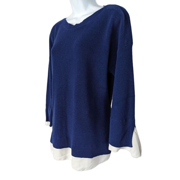 Chico's Royal Blue Pull Over Sweater With White Trim Size 2 US Size L - Picture 4 of 6